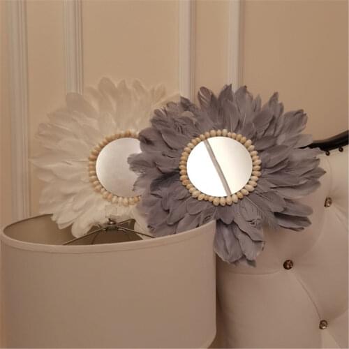 Nordic Style Feather Mirror Wall Decoration Acrylic Makeup Mirror Conch Flower Shaped Wall Hanging Mirror Ornament For Bedroom