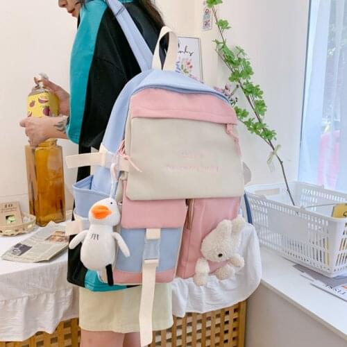 2021 New 3D Plush Bunny Backpack Japanese Style Candy Color Sweet Bagpack Students Girls Teens Schoolbag Women Large Travel Bags