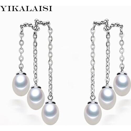 YIKALAISI 2017 new fashion 100% natural pearl jewelry long earrings 925 sterling silver jewelry for women wedding Best Gifts
