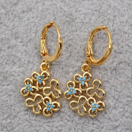 New Trendy Dangle Drop Gold Plated Earrings For Women Girls Four leaf clover Eardrop Fashion Jewelry Accessories Party Wedding G