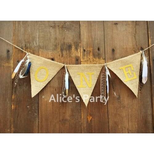 New Jungle Feather Birthday Highchair Banner Wild Gold One Bunting Garland Baby Shower Photo Prop Shoot Decoration Smash Cake