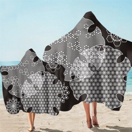 Leaves Printed Microfiber Beach Poncho Towel For Parent-child Quick Drying Bath Cape Blanket Outdoor Sport Absorbent Cloak Towel