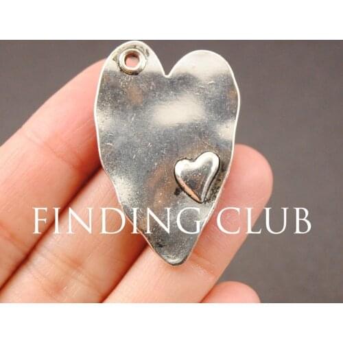 10 pcs Silver Color Love Heart Pendant Zinc alloy pendant fit DIY charms for bracelet 38x24mm A788