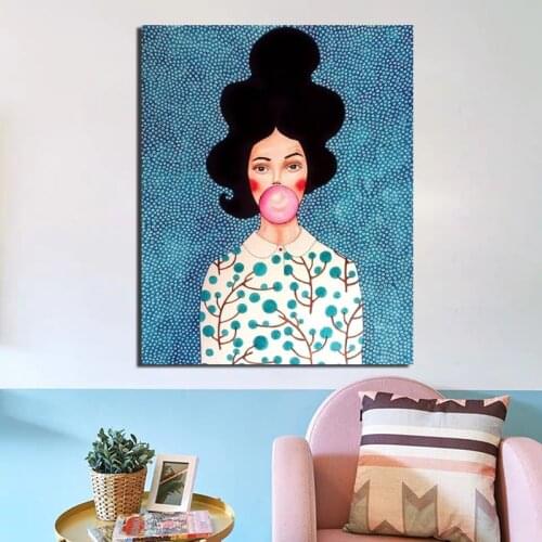 Nordic Poster Girl Blowing Bbubbles Canvas Painting Posters Prints Marble Wall Art Painting Decorative Picture Modern Home Decor