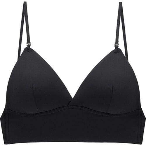 Sexy Deep V Smooth Ice Silk Triangle Bra Big Backless Invisible Bra Cross Straps Halter Wireless Underwear Women Lingerie