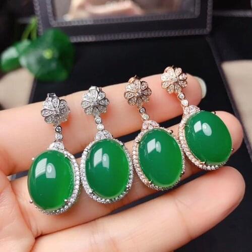 Natural Hetian jasper oval diamond earrings Chinese style retro shining light luxury charm womens silver jewelry