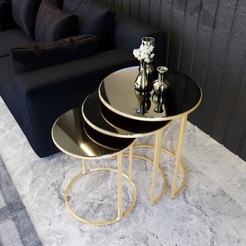Modern Adk Pietro ADK2010 3'lü Zigon Coffee table Gold-Smoked Mirror coffe table table basse