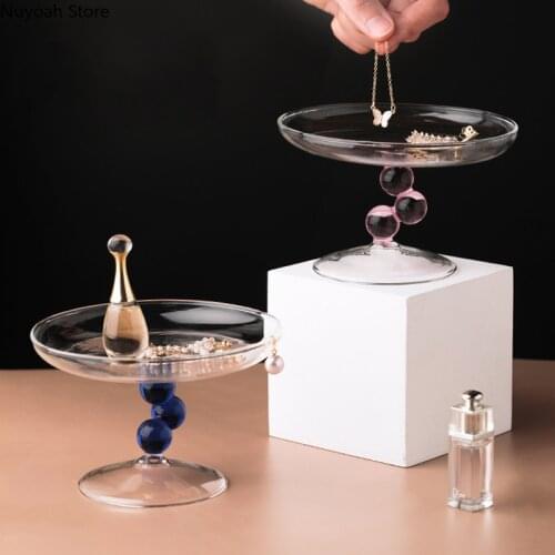 Creative Glass Dessert Plate Round Cake Tray Home Decoration Decoration Storage Tray Photography Props Tableware Display Tray