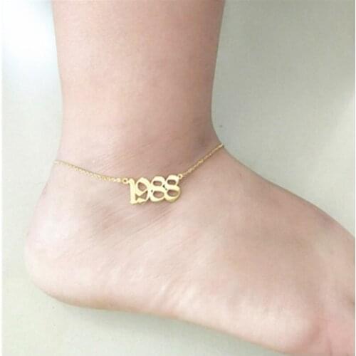Foot Jewelry Silver Gold Filled Custom Old English Number Anklet Bracelet Personalized Special Dates Cavigliera Birthday Gift