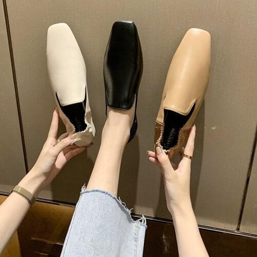 Womens shoes leather shoes 2020 autumn new fashion square head soft bottom comfortable casual shoes