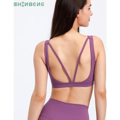 SHINBENE HI CLOUD Backless Exercise Yoga Sports Bras Top Women Padded Push Up Naked Feel Workout Fitness Gym Dancer Brassiere
