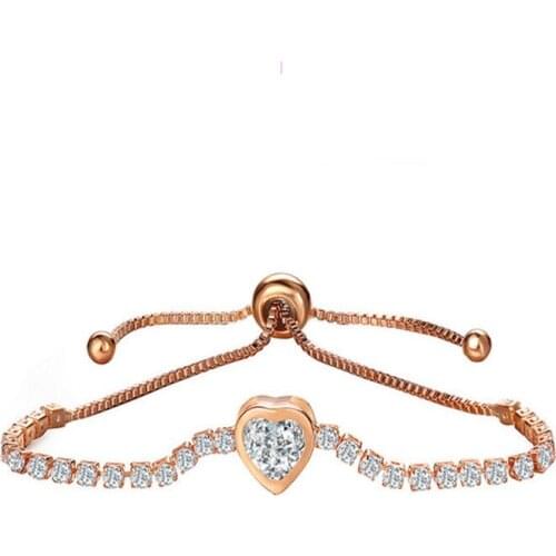 Heart Tennis Bracelet For Women Rose Gold Color Cubic Zirconia Charm Bracelets & Bangles Femme Wedding Jewelry