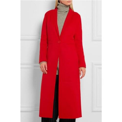 2021 Autumn Winter Wool Coat Women Red Long Overcoat Notched lapel Single Button Slim Windbreaker Warm Outerwear Female Clothes