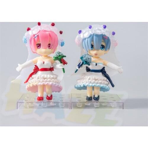 2pcs Re:Life In A Different World From Zero Rem Ram Wedding Dress Q Ver. Figure Model Toys In Box