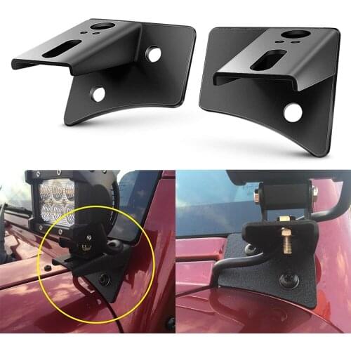 2PCS JK A-Pillar Windshield Hinge Mounting Brackets for Offroad LED Fog Light Halogen Work Light for 2007-2017 Jeep Wrangler JK