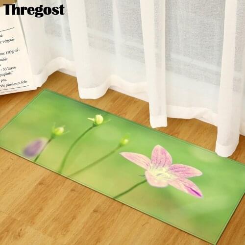 Thregost Floral Printed 3D Floor Mats Soft Microfiber Long Hallway Rugs Anti-Slip Carpet Machine Washable Mat