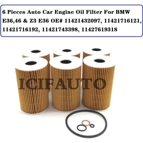 6 x Auto Car Engine Oil Filter For BMW E36,46 & Z3 E36 OE# 11421432097, 11421716121, 11421716192, 11421743398, 11427619318