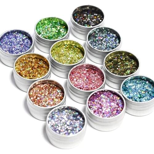 7g/Bottle 12 Colors Nail Glitter Flaker DIY Laser Hexagon Gradient Spangles Holographic Chunky Super-Shiny Sparkly Flakes Te#045
