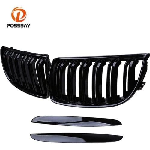 POSSBAY 2Pcs Car Front Kidney Grills Black Racing Grille 51137120007 51137120008 for BMW 3-Series E90 Sedan 05-08 Pre-facelift