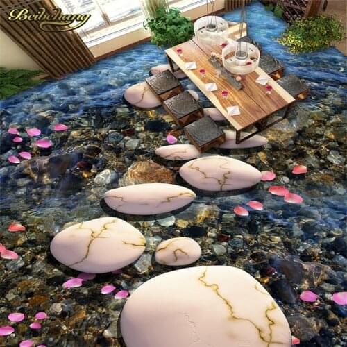 Beibehang Custom Stone pebble petals Flooring Mural Wallpaper Toilets Bathroom Bedroom papel de parede 3D PVC Floor floor tiles