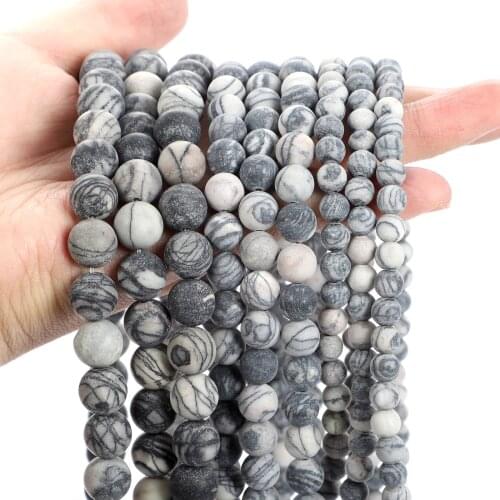 Frosted Black Network Stone Natural Stone Bead Matte Round Loose Spacer Bead for Jewelry Making Charm Bracelet DIY 4/6/8/10/12MM