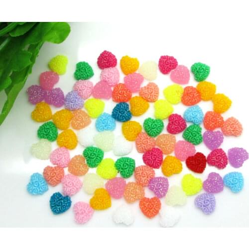 200Pcs 8mm Mixed Heart Resin Decoration Crafts Beads Flatback Cabochon Scrapbook DIY Embellishments Accessories