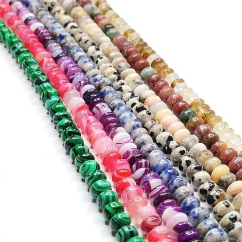 Natural Stone Wheel Beads Aventurine Tigers Eye Black Agate Loosely Spaced Beads for Jewelry Making Necklace Bracelet Accessory