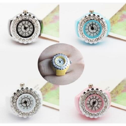 Fashion Women Girls Crystal Ring Watch Steel Stretchy Quartz Finger Watches Gifts Accessories LXH