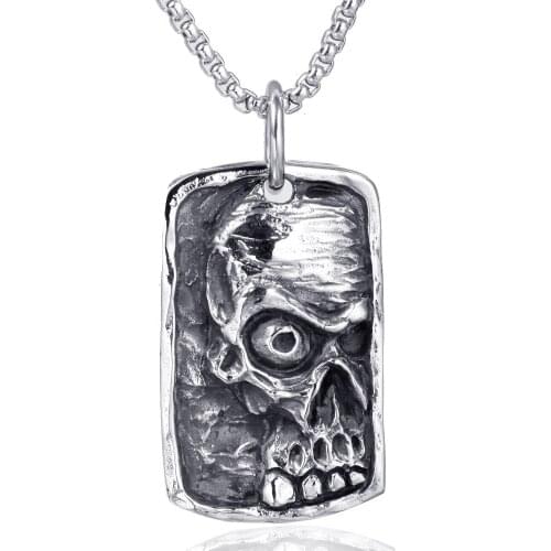 Skull Tags Pendant Necklace Men Hiphop Street Culture Titanium Stainless Steel Fashion Trendy Chain Necklace Man Jewelry Gift