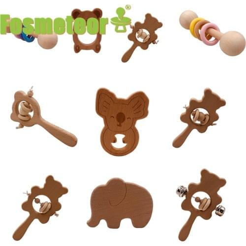 Fosmeteor Baby Toys 10pc Beech Wood Animal Dolls Baby Nursing Accessories Educational Toys For Babies Wooden Rattles Teethers