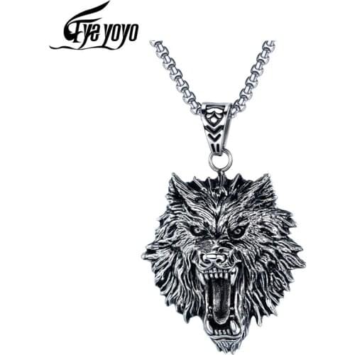 EyeYoYo Vintage Jewelry Punk Rock Personality Stainless Steel Pendant Titanium Steel Wolf Head Men