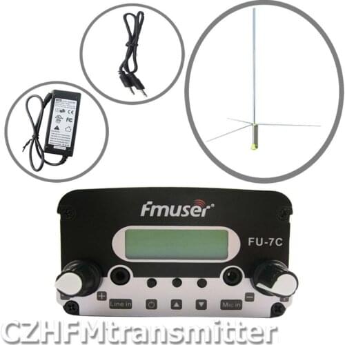 FMUSER FU-7C 7w FM stereo PLL transmitter 1/4 Wave gp antenna + Power supply kit