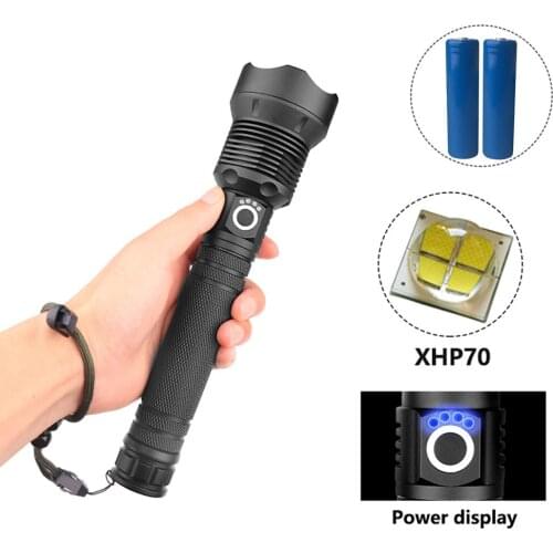 Xhp70 Flashlight High-power Telescopic Zoom Outdoor Flashlight Super Bright Led Flashlight Rechargeable Usb With Battery Display