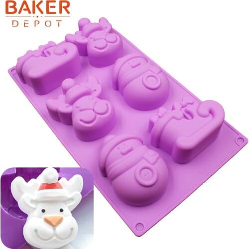 BAKER DEPOT siicone mold for soap Christmas Deer cake pastry bakeware Snowman sled shape resin gypsum tool jelly chocolate mould