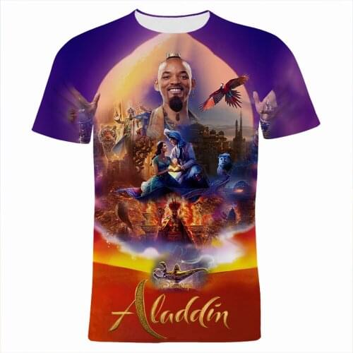 Disney Movie Aladdin Men T-shirt Summer Fashion 3D Print Women Tee Shirt Short Sleeve Streetwear Boy Girl Kids Tshirt Tops