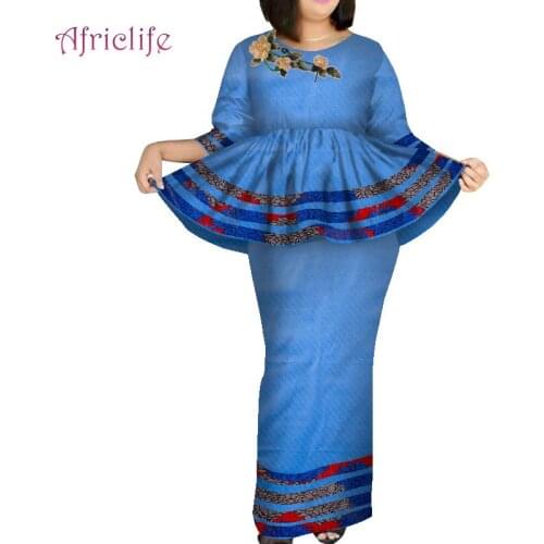 Robe Fabric African Women Skirt Suit Plus Size Pleated Summer Popular Softer Two Pcs African Dresses for Women Sets WY7891