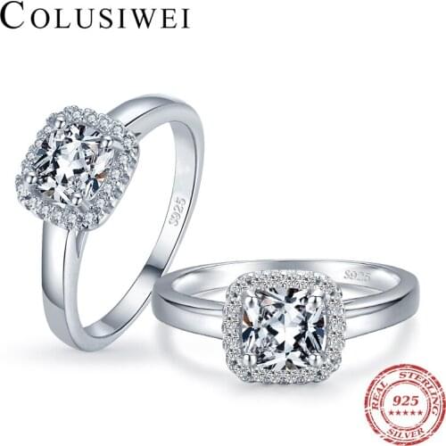 COLUSIWEI Luxury Design 925 Sterling Silver Vintage Suqare Zirconia Rings for Women Wedding Brial Bands Classic Fashion Jewelry