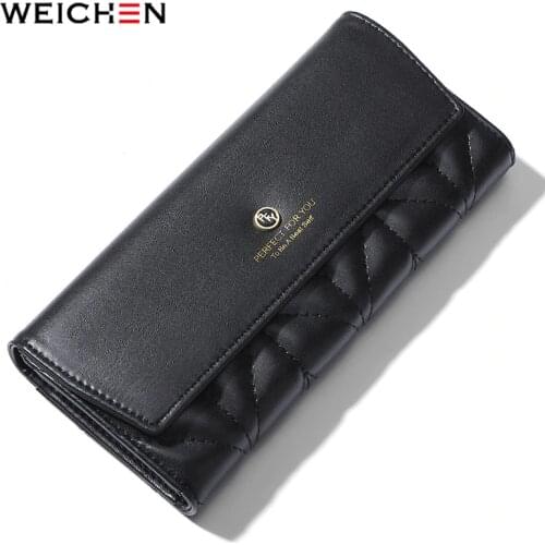WEICHEN 2020 Designer Embroidery Wallet Women Brand Hand Bag Leather Fashion Trifold Long Clutch Wallets Female Purse Carteira