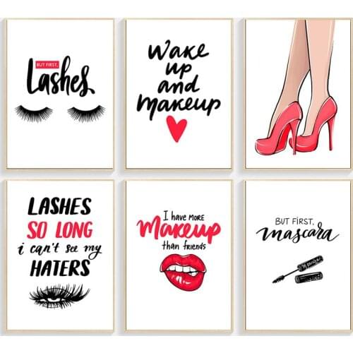 Red Makeup Wall Art Canvas Painting Beauty Salon Art Poster And Print Lipstick Nail Art Girl Room Wall Picture Home Decor HD2975