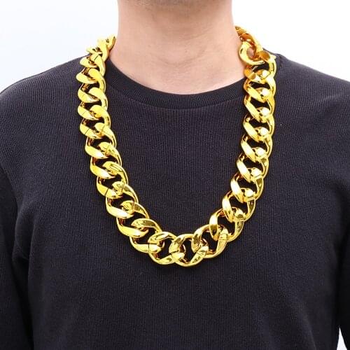 Hip Hop Gold Color Big Acrylic Chunky Chain Necklace Men Punk Oversized Large Plastic Link Chain Mens Jewelry Friendship Gifts