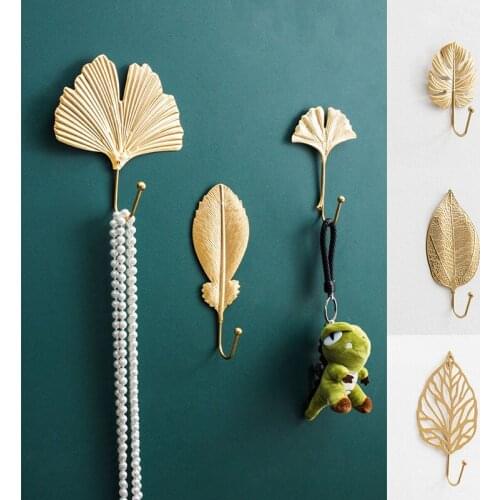 Nordic Metal Wall Hanging Hook for Clothes Hat Scarf Key Golden Leaves Coat Key Bag Scarf Hanger Hooks Home Wall Decoration
