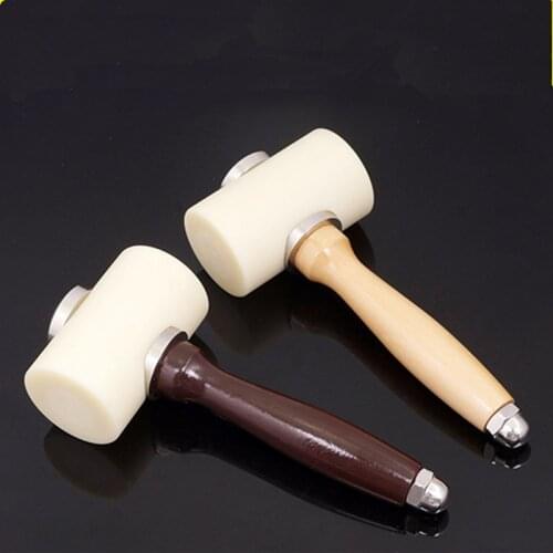 DIY Leather Craft Hammer Nylon Hammer Solid Wood Handle Printing Carving Hammer T-Shaped Double Hammer Sewing Tool