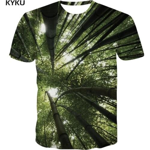 KYKU Brand Bamboo Forest T-shirt Men Green T-shirts 3d Harajuku Tshirts Casual Street Anime Clothes Mens Clothing Punk Rock New