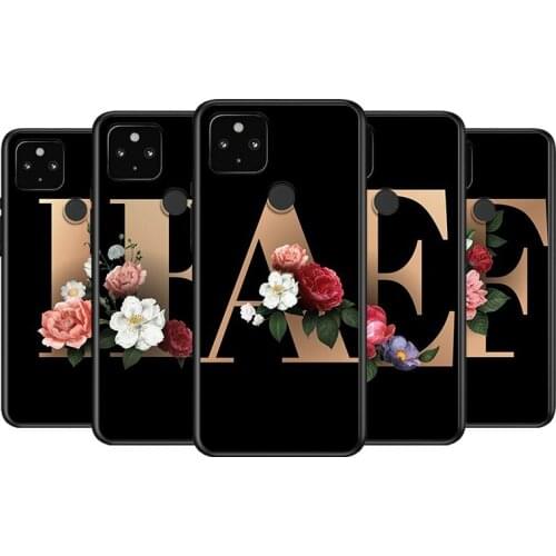 Letter N R Alphabet Flowers Soft TPU Silicone Black Cover For Google Pixel 5 4A 5G 4 XL Phone Case