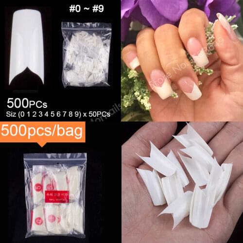 500 Pieces Per Bag Long White V Shape False Nail Tips French Nail Designed Beauty Fake Nail Tips 10 Sizes