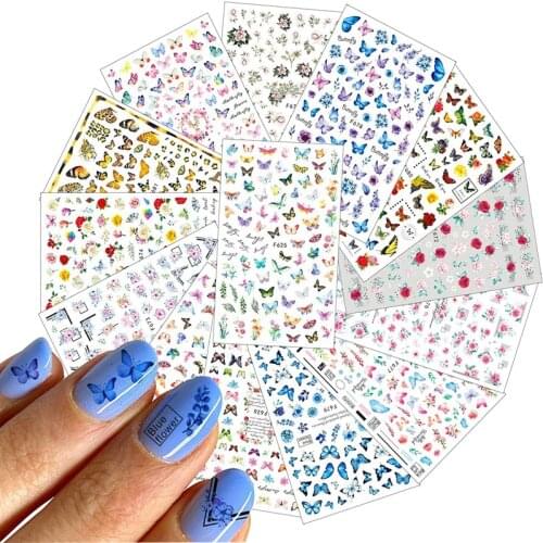1pcs Butterfly Nails Art Stciker Cute Cartoon Stick Transfer Picture Sliders For Nails Dog Cat Water Decals Anime Tatto For Man