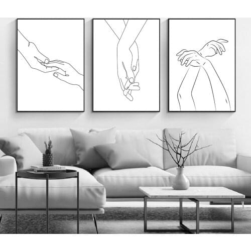 Hands Couple One Line Drawing Wall Art Poster Nordic Canvas Prints Trendy Minimalist Painting Living Room Interior Decoration