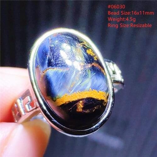 Genuine Natural Pietersite Blue Oval Adjustable Ring Chatoyant 13x11mm Woman Men 925 Sterling Silver From Namibia AAAAA