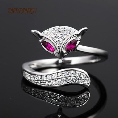 2017 New Fashion Fox Shaped Ring Rhinestones Inlaid Silver Color Opening Rings Charming Jewelry