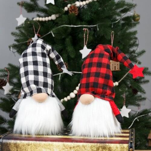 New Christmas Luminous Red and White Plaid Rudolf Dwarf Doll Ornaments Christmas Decoration with Lights De navidad 2021